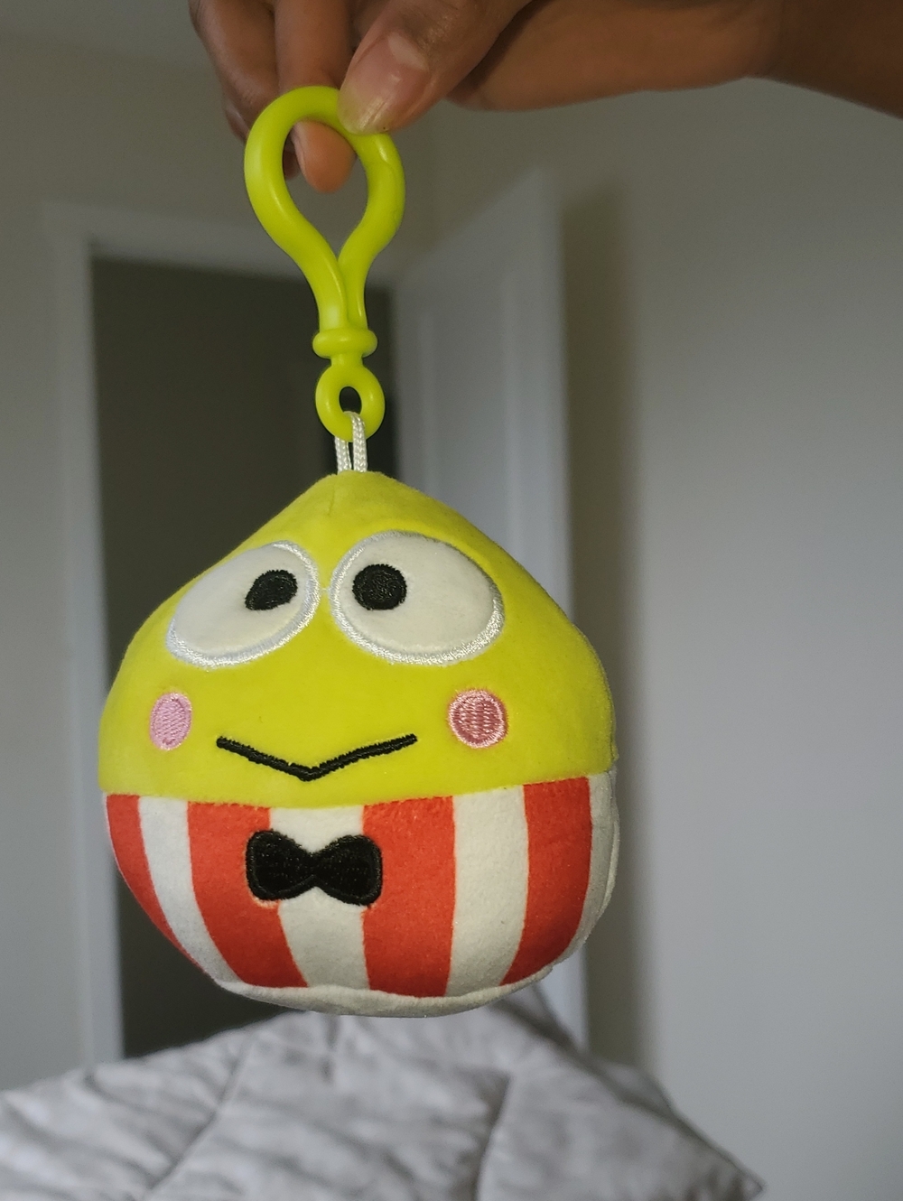 Yellow Plush Keychain with Red & White Stripes